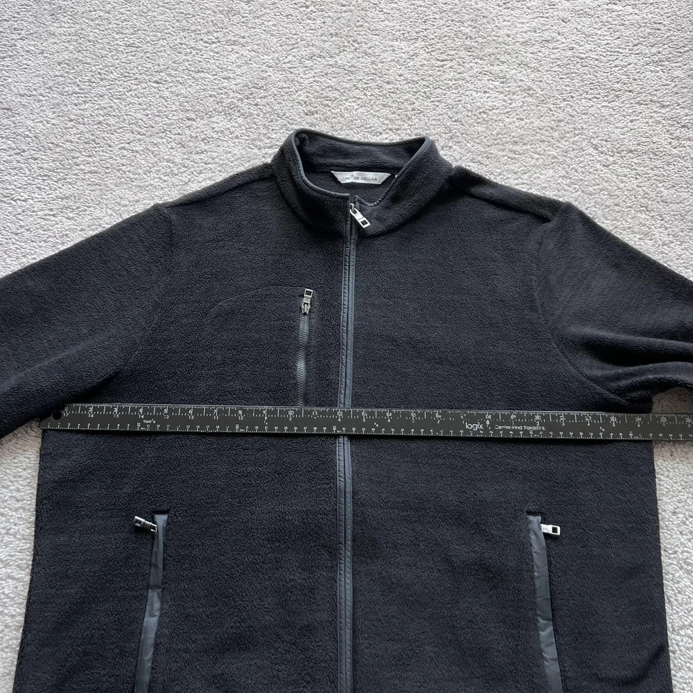 Peter Millar Micro Shearling Fleece Jacket Mens L Black Full Zip Golf Layer